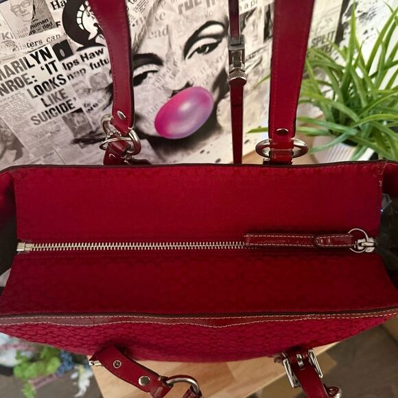 COACH Vintage 3 Piece Set Red Mini “C” Canvas & Leather Tote, Crossbody, Wallet. - Picture 4 of 11
